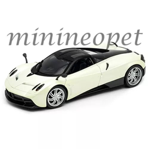 Pagani Huayra diecast model car, pearl white body with black roof and hood details