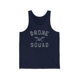 Unisex vintage tank top, dark navy, DRONE SQUAD text with drone graphic