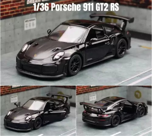 1:36 Porsche 911 RS diecast model car, black with silver hood detail