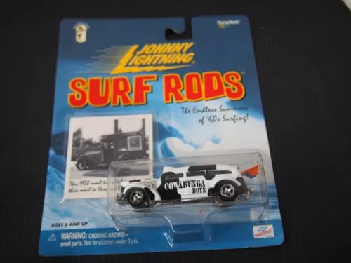 Johnny Lightning Surf Rods diecast car blister pack with white and black truck