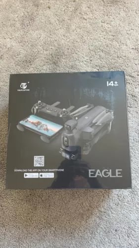 Triplefine TF-15EX drone box showing quadcopter and EAGLE 14+ label