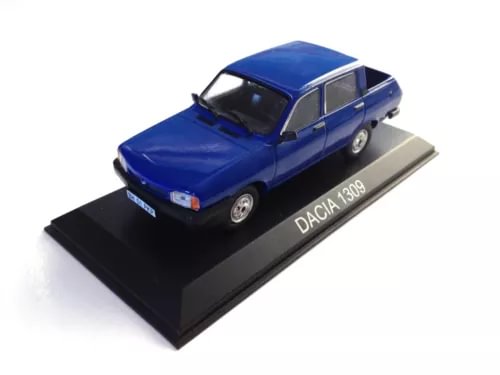 Blue DACIA 1309 pickup diecast model, 1:43 scale on display base.