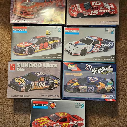 1:24 scale NASCAR diecast model kit boxes, sealed and new, Monogram and Revell