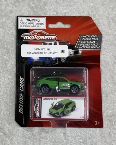 Green Lamborghini Urus diecast sports car in retail blister pack, 2 models