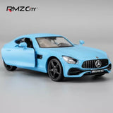 Blue diecast alloy model toy car with AMG front grille and detailed headlights