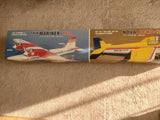 Remote control airplane toy aircraft set in retail box, blue and red with yellow box