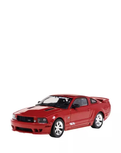 Red diecast muscle car, front three-quarter view, black grille and hood stripes