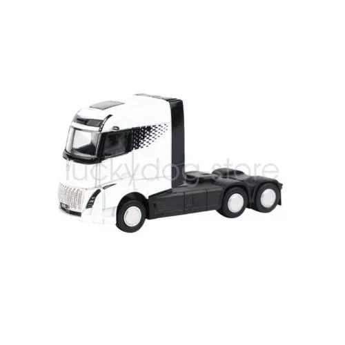 1:64 diecast heavy truck model, white cab with black chassis, metal car parts