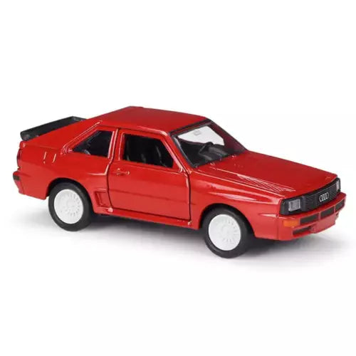 Audi Quattro 1:36 diecast model car, red sedan with black grille and windows