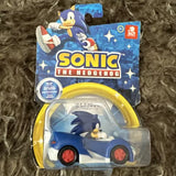 Blue Sonic diecast car in clear blister packaging with yellow ring