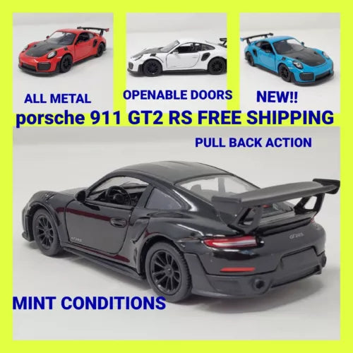 Dark gray diecast sports car toy with rear spoiler and raised hood