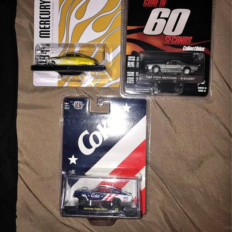 Diecast collectible car set in blister boxes with race car models