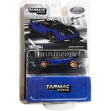 Blue diecast model car in clear blister pack with TARMAC Works branding