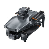 Matte dark gray quadcopter drone with front camera and gimbal, four extended arms