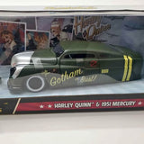 Green and black diecast car model with Gotham lettering and Harley Quinn graphics