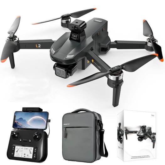 4K starter drone with four propellers, controller and carrying case