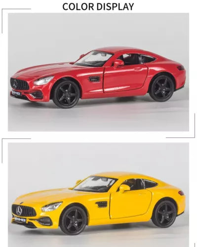 Mercedes-Benz AMG diecast toy car, red 2-door coupe, side view