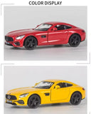 Mercedes-Benz AMG diecast toy car, red 2-door coupe, side view