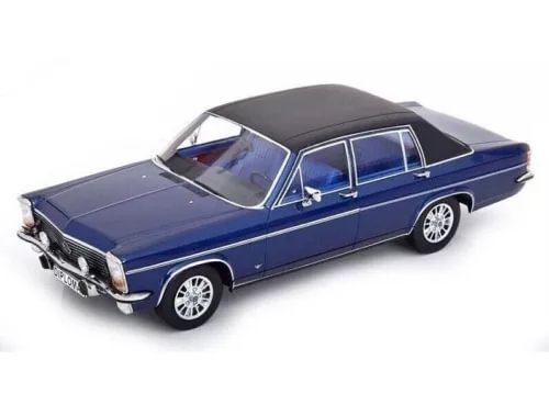Blue 1972 Opel Diplomat B diecast sedan with opening doors, 1:18 scale