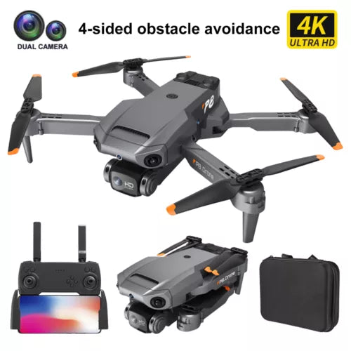 Foldable quadcopter drone with dual camera, remote controller, and protective carrying case