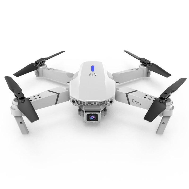 Foldable quadcopter drone with front camera and four propellers