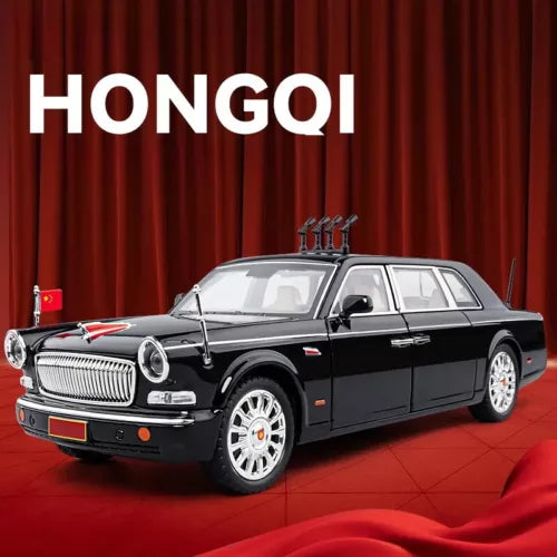 1:24 HONGQI anniversary alloy diecast sedan toy car, black with chrome grille