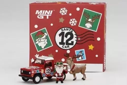 Christmas edition diecast pickup truck with Santa and reindeer, in red.