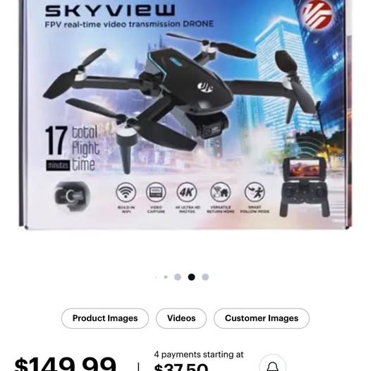FPV real-time 4K video transmission drone with controller, shown on retail box
