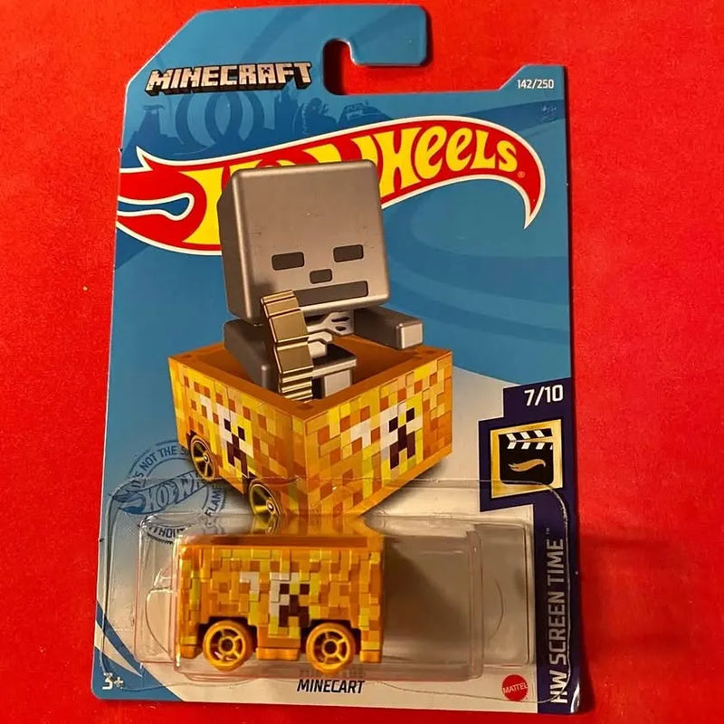 Minecraft diecast minecart toy car with blocky figure in blister pack