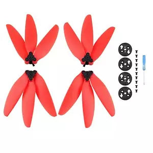 Red 3-blade drone propeller sets with quick-release mounts, two pairs