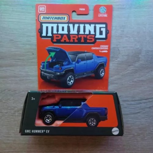 Matchbox diecast GMC Hummer EV moving parts toy truck, blue, in retail box