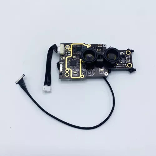 Drone ultrasonic vision board circuit with two black sensor lenses and ribbon cable