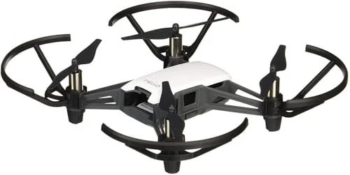 DJI Tello quadcopter drone with black arms and four propellers, white top body