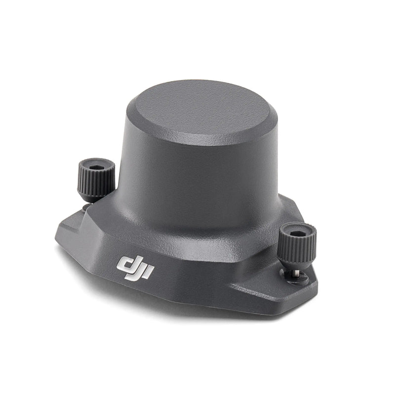 DJI RTK positioning module with dark gray base, cylindrical top, and side adjustment knobs