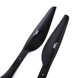 Fixed-pitch carbon fiber propeller blades, black with mounting holes (pair)