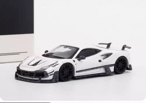 1/64 scale white diecast sports car model, black wheels, rear wing