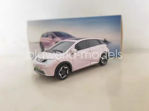 Pink 1/64 scale BYD Dolphin EV diecast toy car with silver wheels