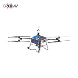 Cargo drone UAV with blue frame and four rotors, camera mount, BROUAV branding