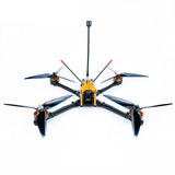 FPV quadcopter drone with four black propellers and yellow frame