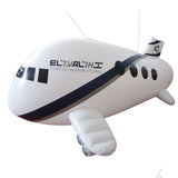 Inflatable PVC air toy plane, white with dark stripe and green oval windows