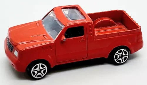 Red diecast pickup truck with sun roof, side view