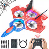 Red LED RC spider drone toy with remote controller and propellers