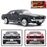 Diecast model car: black 1969 Chevrolet Camaro SS coupe with front grille detail