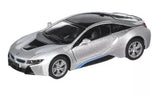 Kinsmart BMW i8 2 Door Coupe 1:36 Diecast Model Toy Car Pull Action New- SILVER Toy