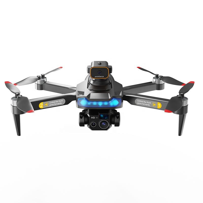Foldable quadcopter drone with dual camera gimbal and front LED lights