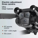 Foldable RC drone camera module with triple HD lenses and wide-angle design