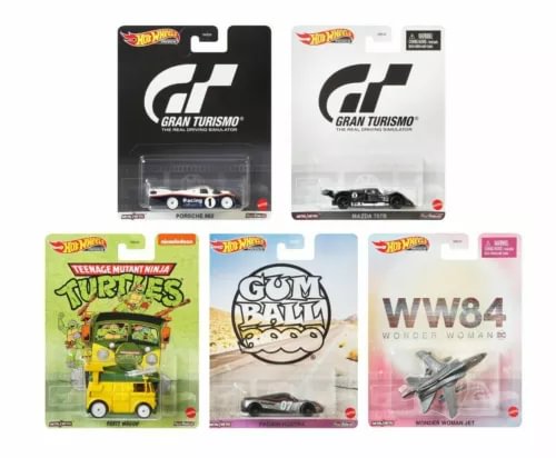 Set of Hot Wheels 1:64 diecast model cars in blister packs