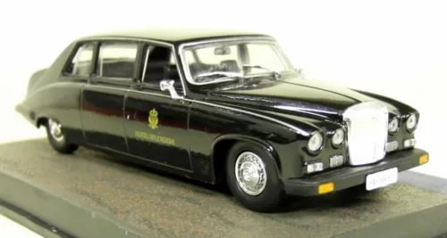 Dark green diecast limousine model car with black stripes, chrome grille and headlights