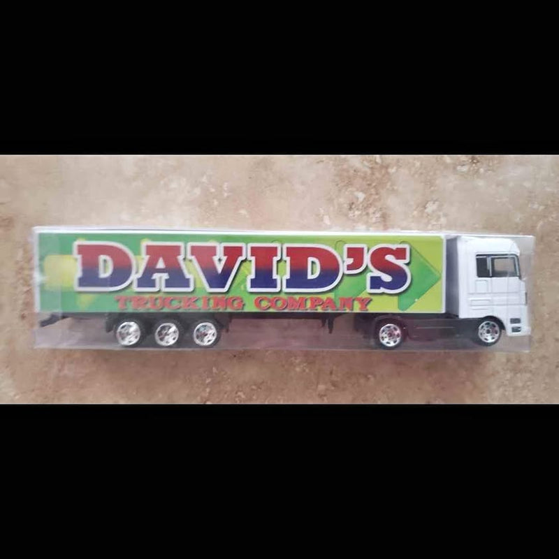 Diecast semi truck with green DAVID'S trailer and gray cab, detailed chrome wheels