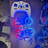 LED-lit mini quadcopter drone with four propellers and glowing rings